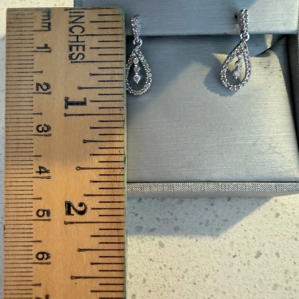 Zales 10k White Gold Diamond Accent Teardrop Drop Earrings - Picture 2 of 4